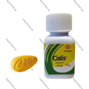Cialis 20mg Tadalafil yellow tablet and white bottle - ED treatment