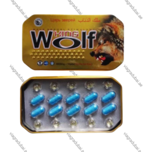 King Wolf Power blue capsules in gold tin - Male sexual stimulant supplement
