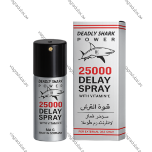 Deadly Shark 25000 Delay Spray silver bottle and box - Male delay spray