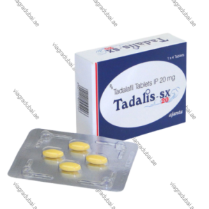 Tadalis SX 20mg Tadalafil yellow tablets blister and box - ED treatment