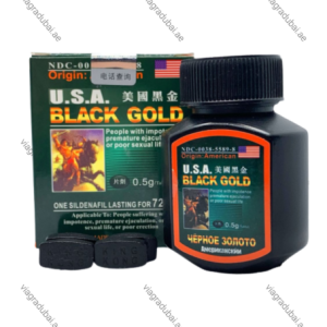 USA Black Gold Sex Power Pills black bottle and box - Sildenafil male enhancement